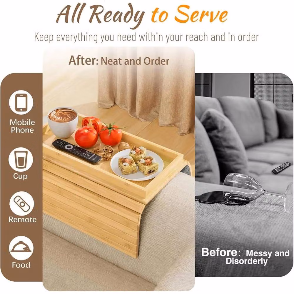 KORVIXA Bamboo Arm Rest Organiser Tray in Brown – 3