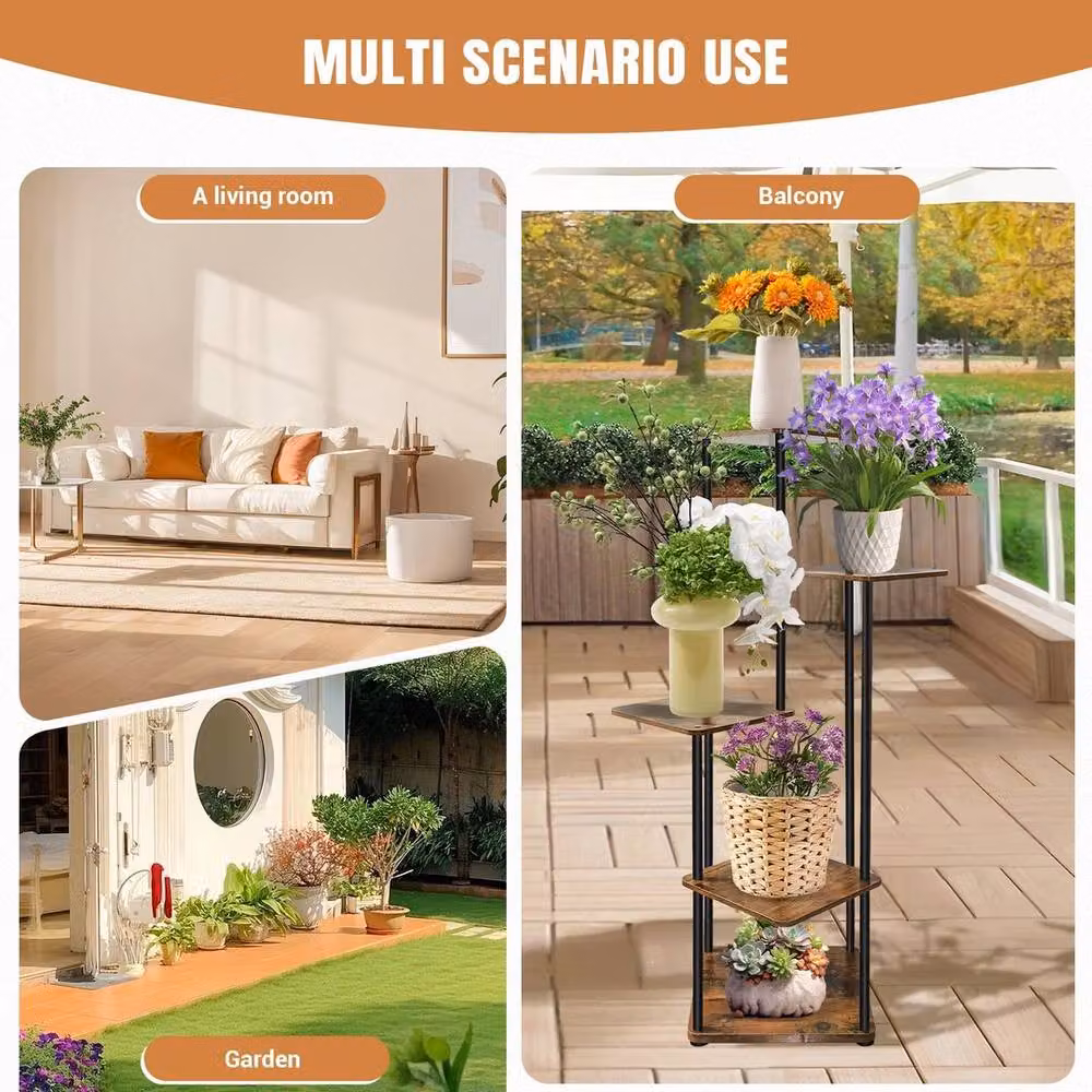 FORGEVIO 5 Tier Metal Plant Stand Flower Pot Display Rack, Brown, H: 106.4 cm, W: 30.0 cm, D: 30.0 cm – 4