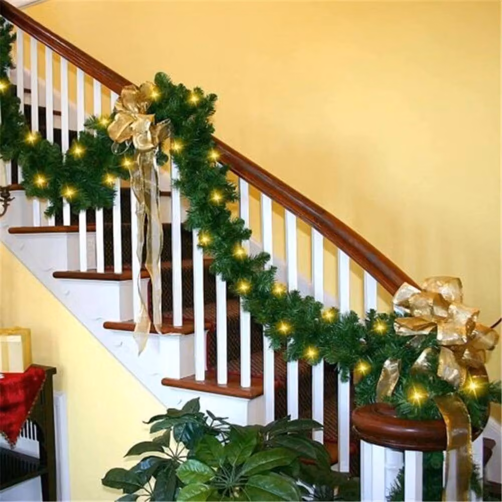 FLAVORA Green Christmas Garland with Warm White LED Lights, W/D/H: 100 x 15 x 1 cm – 3