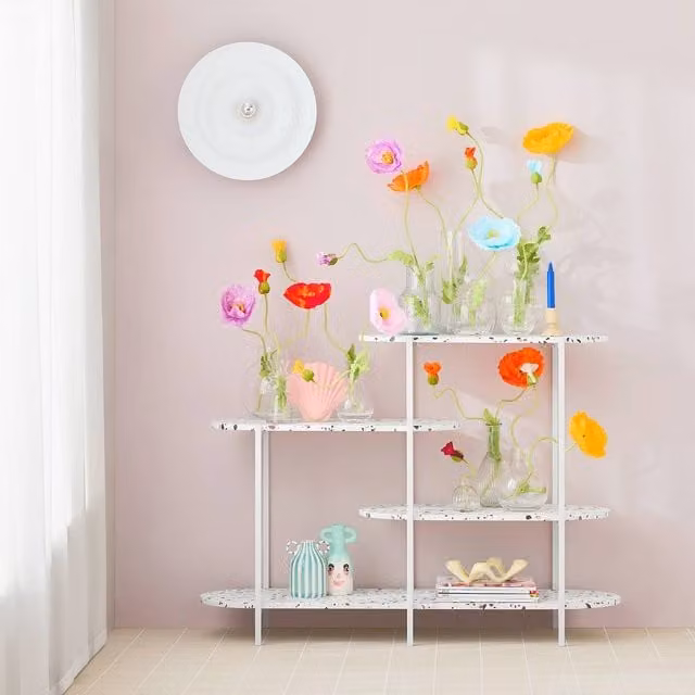SoBuy 4-Tier Modern Terrazzo Console Table with White Metal Frame