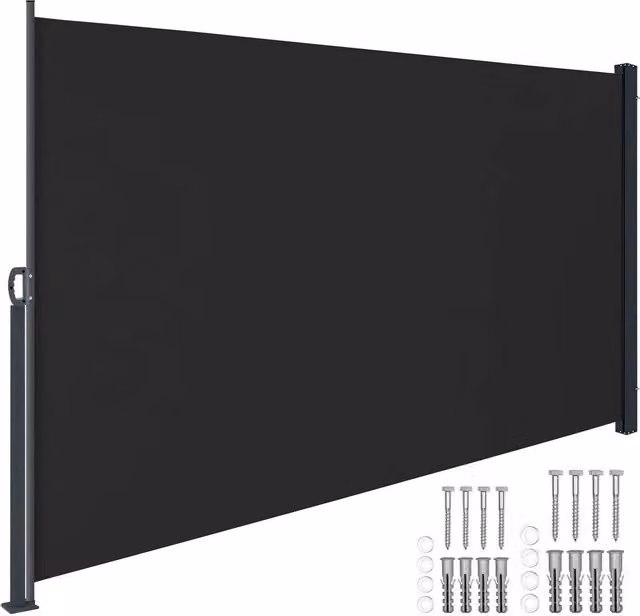 tectake Extendable Side Awning with Roll-up Mechanism in Black, W: 300 cm, H: 180 cm – 1