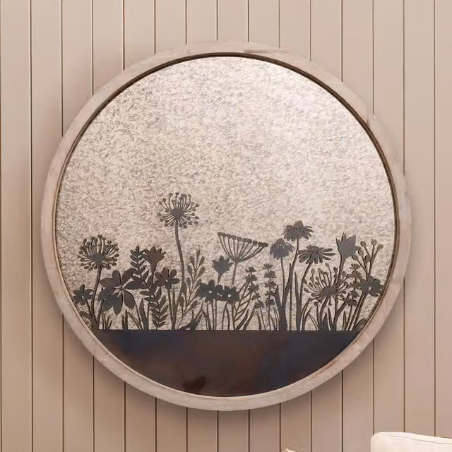 Voyage Maison Fleur Et Faune Antique Round Wall Mirror in Beige