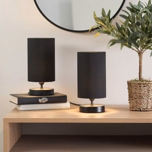 ValueLights Francis Pair of Black Dimmable Touch Table Lamps with Fabric Shades