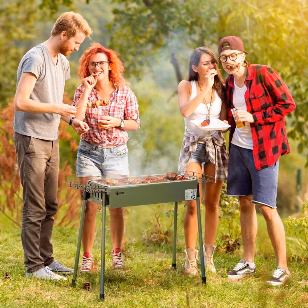 Rolipo Portable Charcoal BBQ Grill with Baskets and Hooks, Green – 2