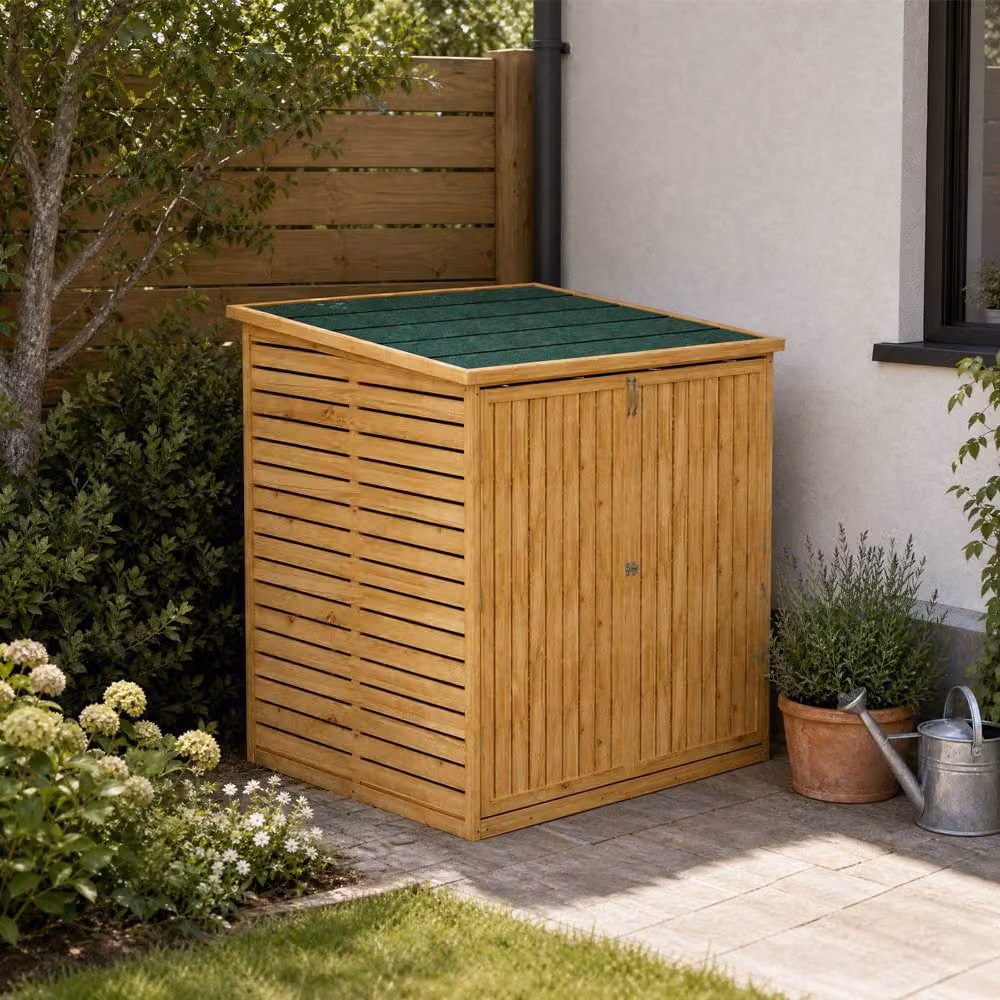 Living and Home Rustic Brown Wooden Outdoor Bin Store Shed, Pent Style, W/D/H: 132.9 x 107.5 x 135 cm – 2