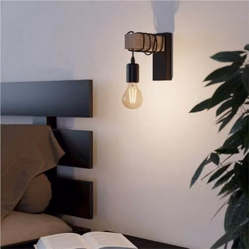 Loops Modern LED Wall Light in Black and Brown with E27 Fitting and IP44 Rating – 3