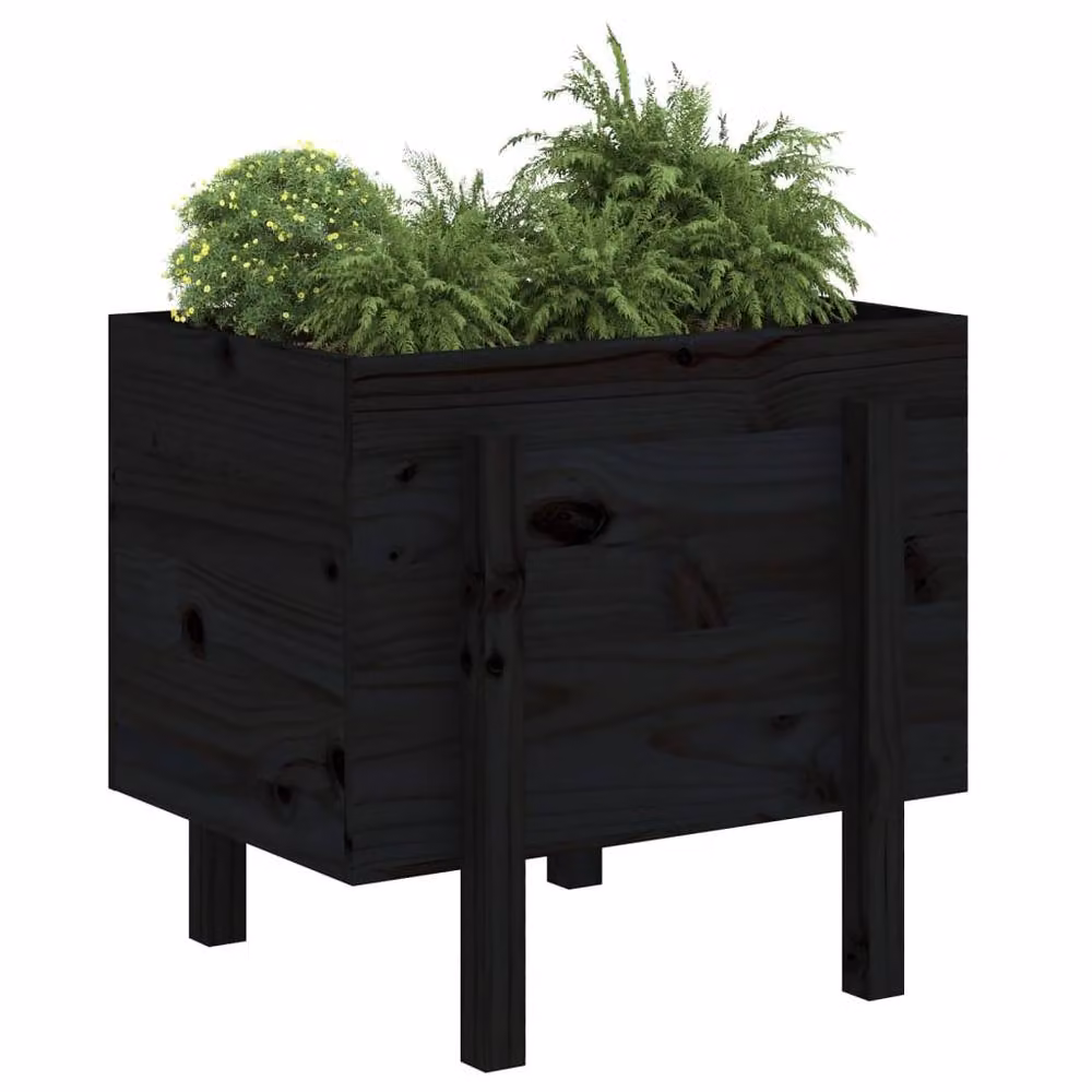 Berkfield Home Black Solid Wood Pine Garden Planter Tub W: 62 cm, D: 50 cm, H: 57 cm – 3