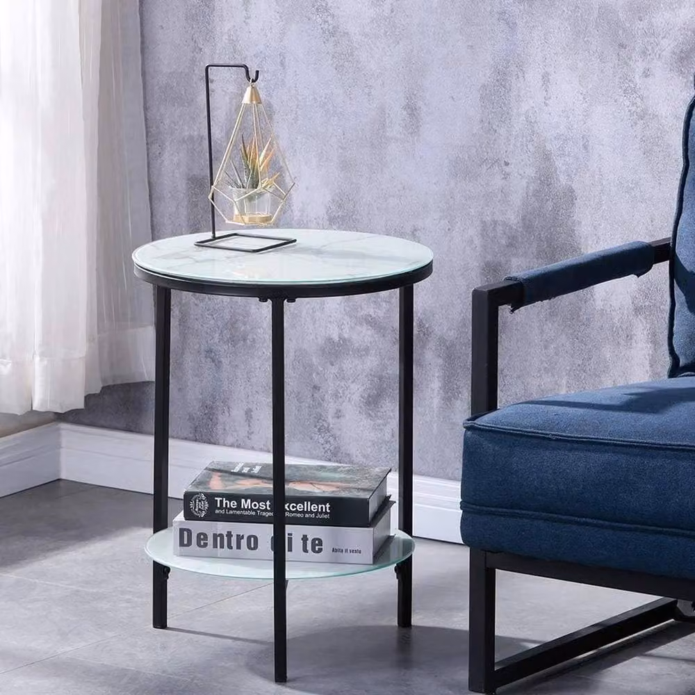 FORGEVIO Round Marble Effect Side Table with Glossy Metal Legs, W/D/H: 55 x 55 x 40 cm – 2