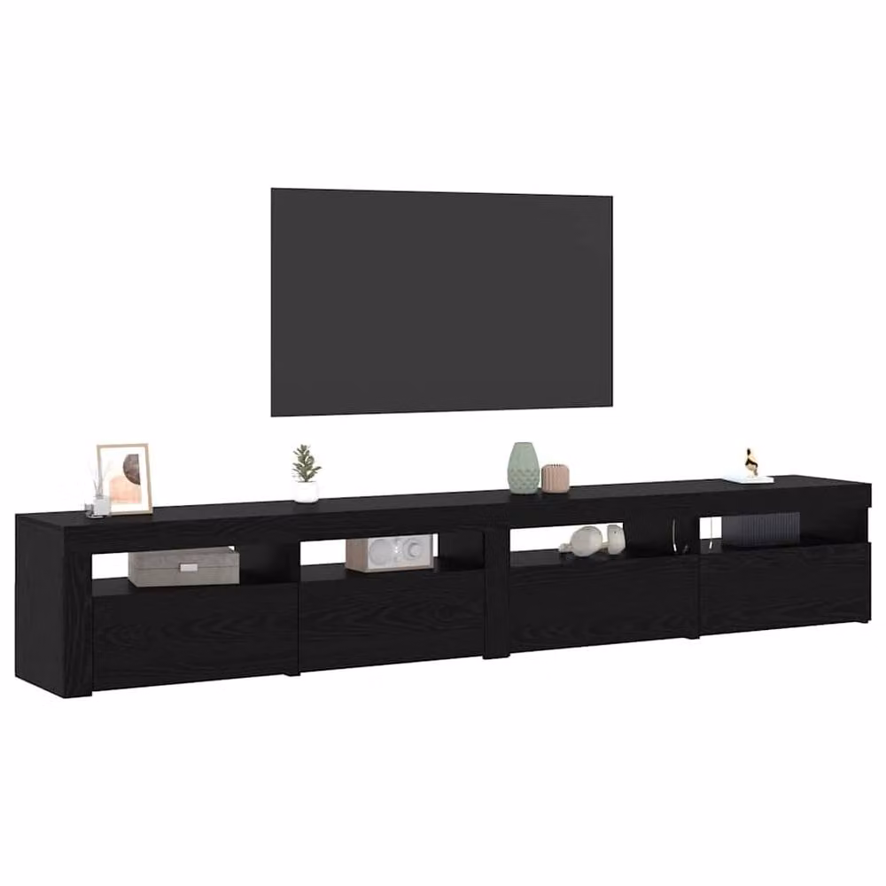 Berkfield Home 3 Piece Modern Black Oak TV Cabinet Set with Integrated LED Lighting and MDF Construction – 3