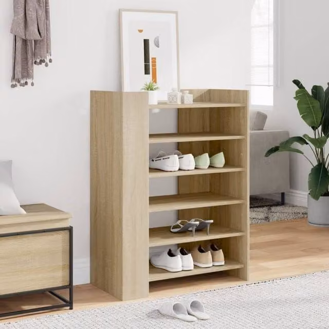 Berkfield Home Shoe Cabinet in Natural Sonoma Oak, W/D/H: 74.5 x 37.5 x 100 cm