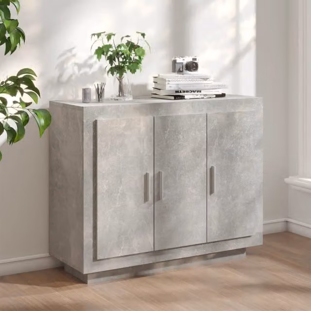 Berkfield Home Modern Sideboard in Concrete Grey, W/D/H: 92 x 35 x 75 cm