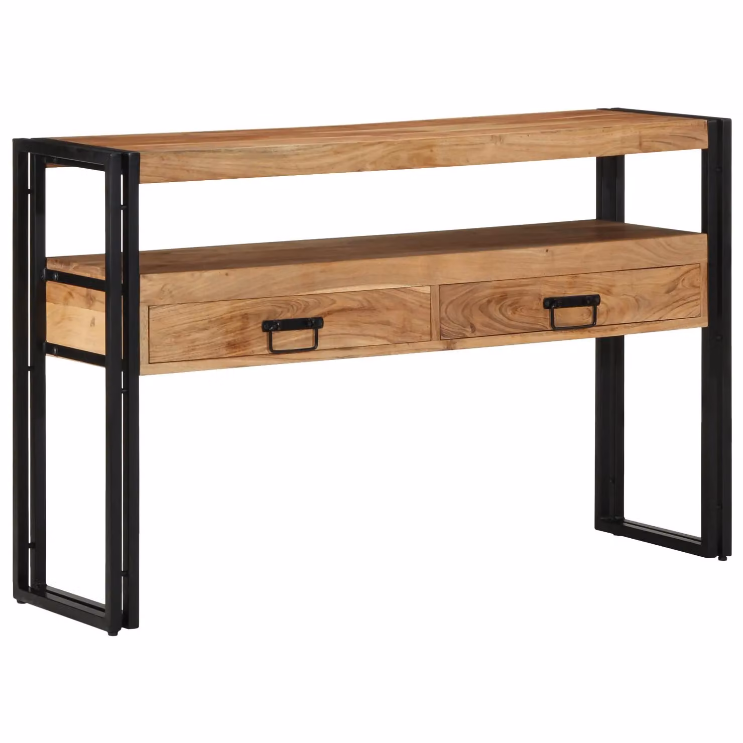 Berkfield Home Industrial End Table in Black and Brown, Solid Acacia Wood and Metal, W/D/H: 120 x 33 x 75 cm – 2