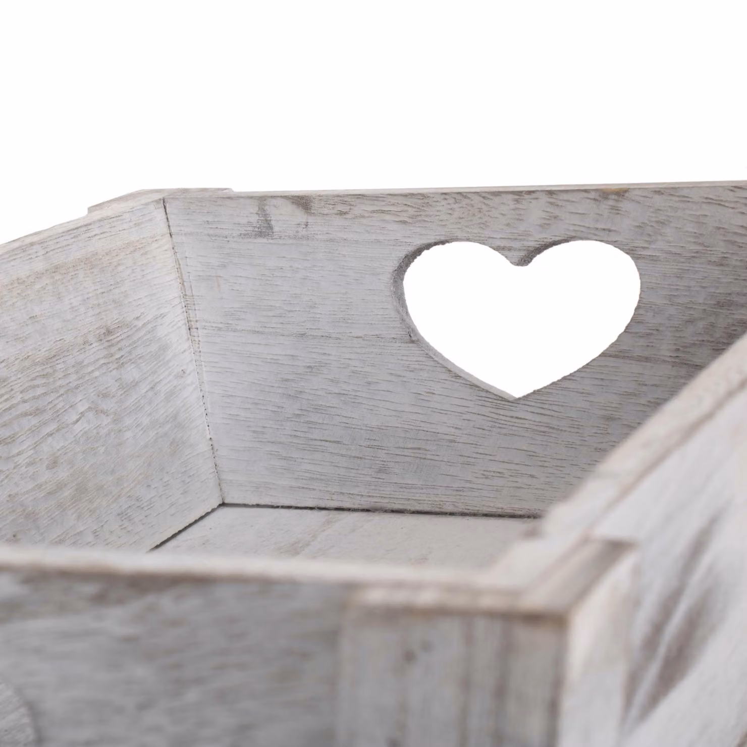 Red Hamper Vintage Heart Cut Handle Solid Wood Tray in Grey, W: 38.0 cm, D: 28.0 cm, H: 10.0 cm – 2