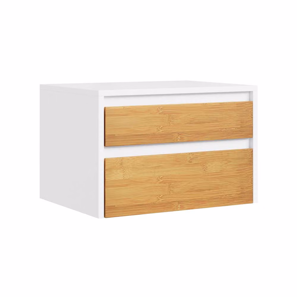 SoBuy White Wall-Mounted Floating Nightstand with Integrated Lighting and Push-to-Open Drawers – 2