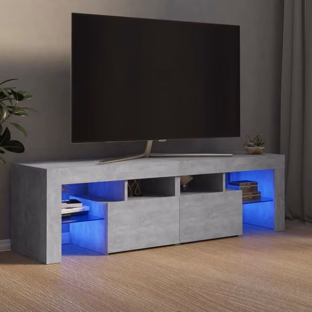 Berkfield Home Modern TV Cabinet with Integrated LED Lights in Concrete Grey, W: 140 cm, D: 36.5 cm, H: 40 cm – 1