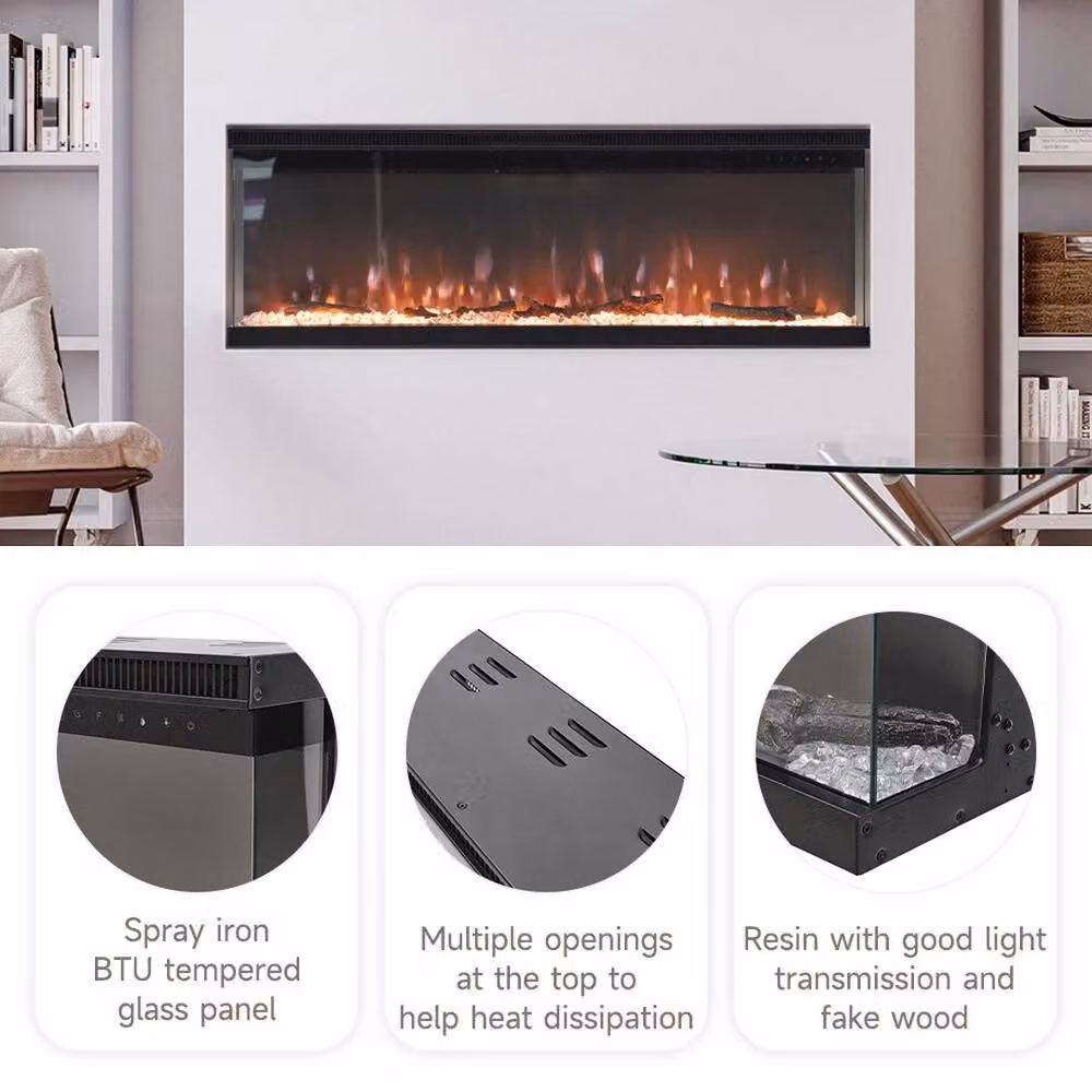 PAWNORA 80 inch 3 Sided Panoramic Electric Fireplace with Glass in Black, W: 203.2 cm, H: 43.9 cm – 3