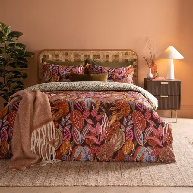 Utopia Single Reversible Floral Cotton Duvet Cover Set, Multicolour, W: 90 cm, H: 200 cm