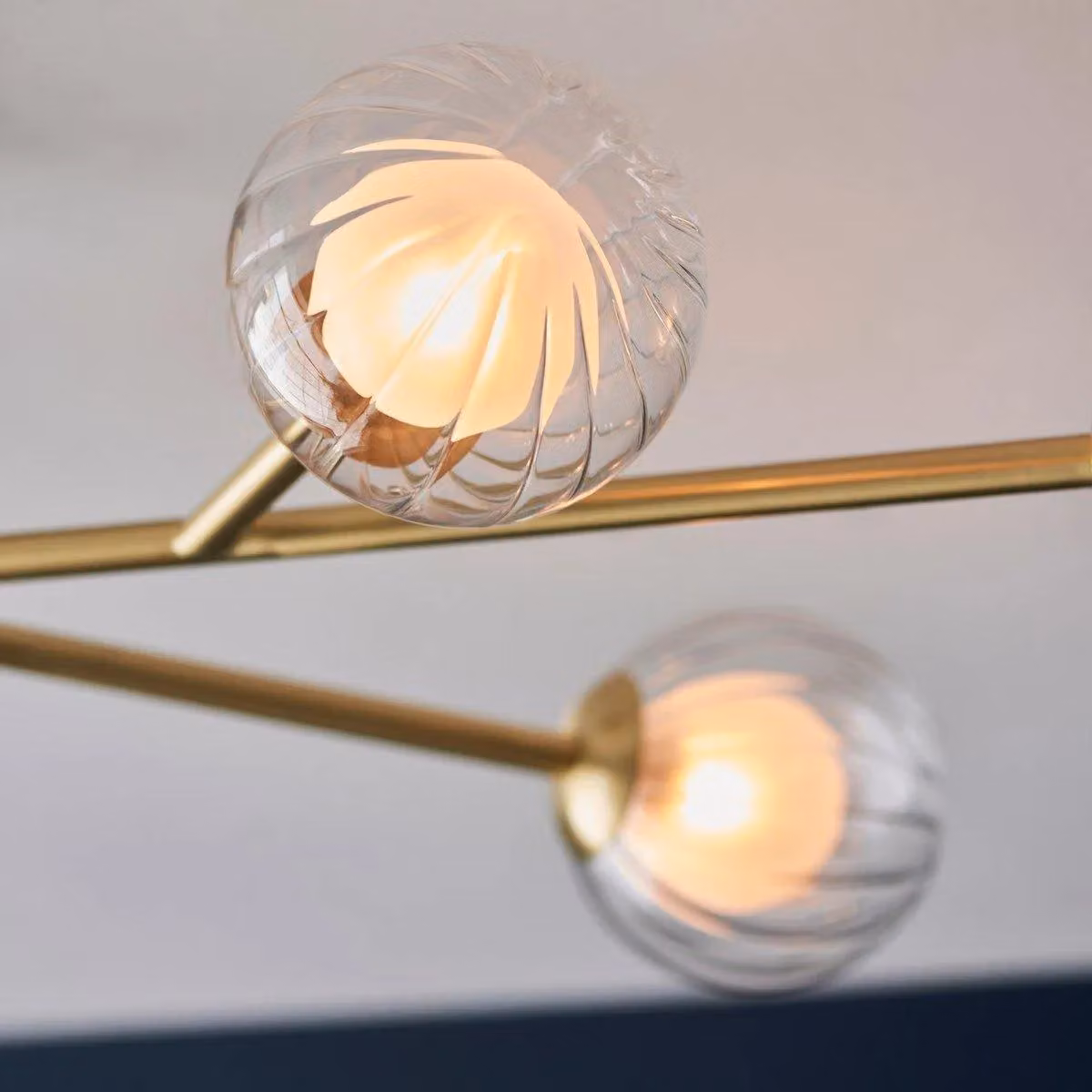 Netlighting ROME Dimmable Multi Arm Semi Flush Ceiling Lamp with Yellow Glass and Gold/Brass Finish – 3