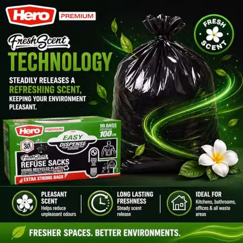 Hero 100L Scented Heavy Duty Black Refuse Bin Bags – 2