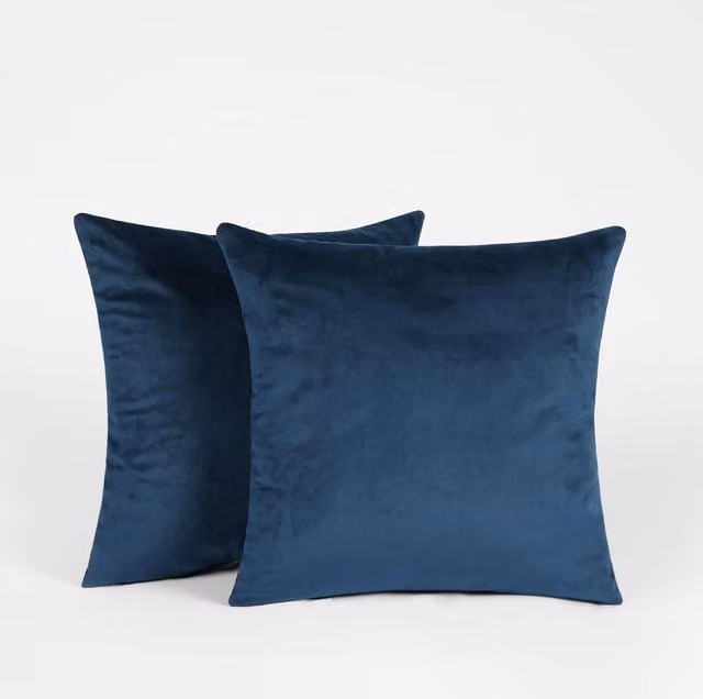 Sienna Pack of 2 Blue Velvet Square Cushion Covers, 45 x 45 cm