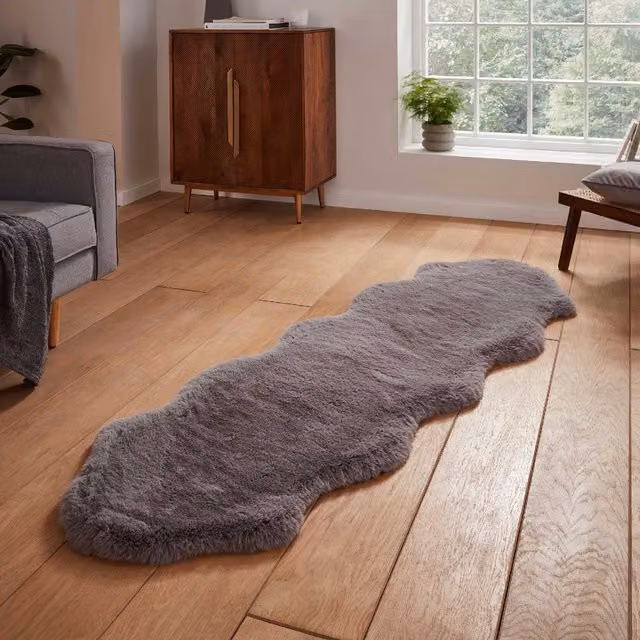 Terrys Super Teddy Double Faux Fur Sheepskin Rug, Grey, W: 60 cm x L: 180 cm