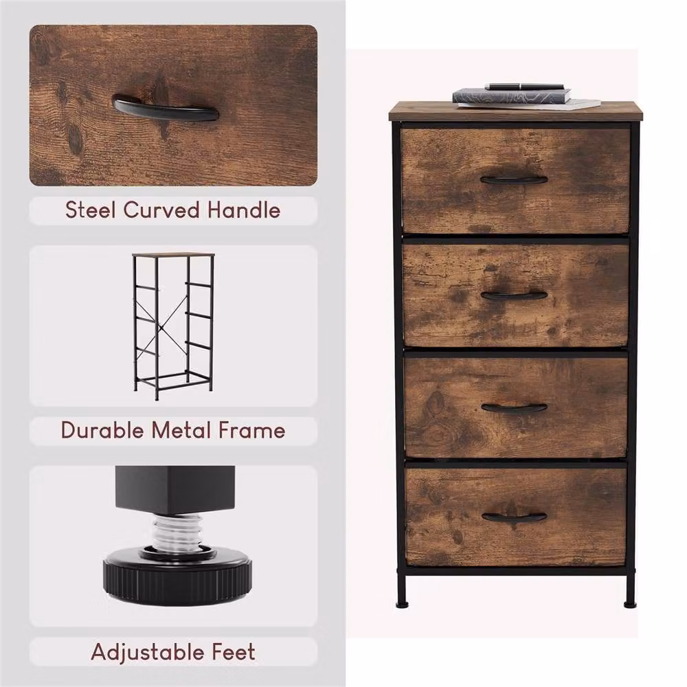 PAWNORA Modern 4 Drawer Fabric Chest of Drawers in Brown – 4