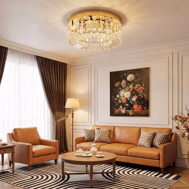 HOMCOM Gold Tone Crystal Ceiling Light with Glass Pendants – 1