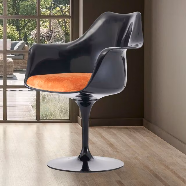 Fusion Living Modern Black Tulip Armchair with Orange Cushion