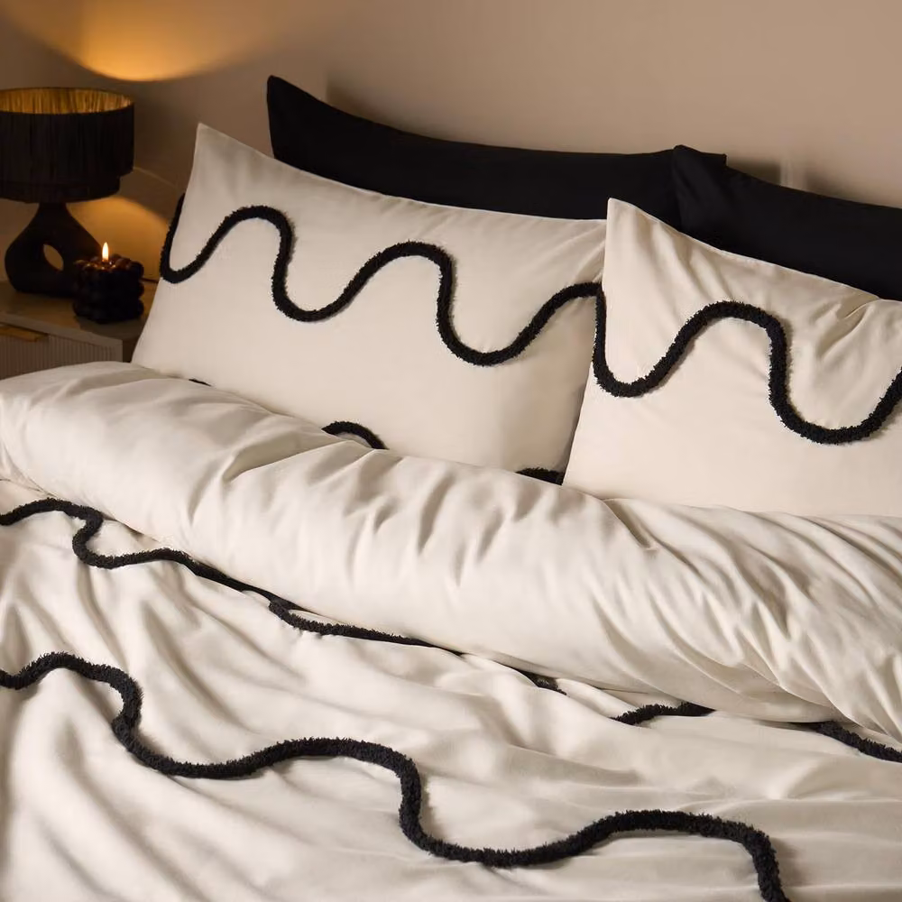 OHS Modern Tufted Wave Bedding Set with Duvet Cover and Pillowcase in White, W/D/H: 180 x 200 cm – 2