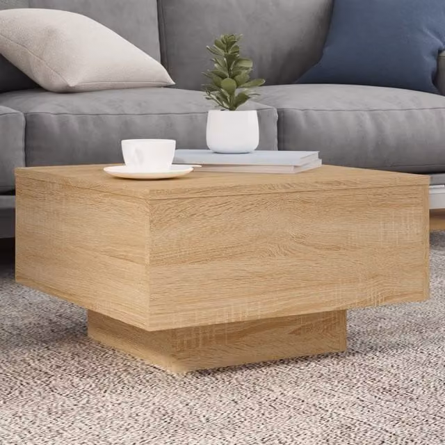 Berkfield Home Modern Square Coffee Table with LED Lights in Sonoma Oak Brown, W/D/H: 55 x 55 x 31 cm – 1
