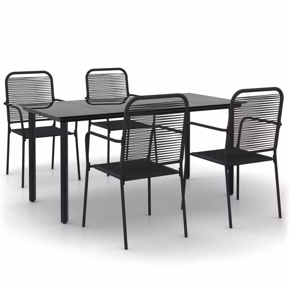 Berkfield Home Elegant 5 Piece Garden Dining Set in Black with Steel and Glass – 2