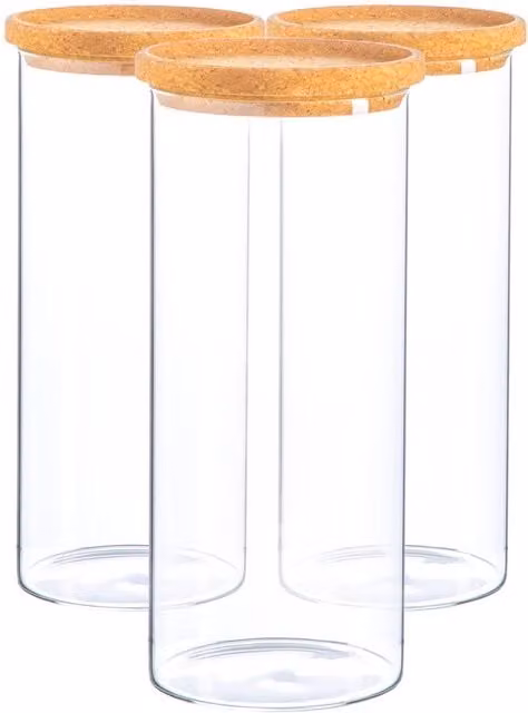 Argon Tableware Glass Storage Jar with Cork Lid, Transparent and White, 1.5 l (Set of 3)