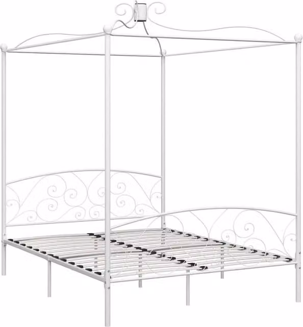 Berkfield Home White Metal Canopy Bed Frame W/D/H: 160 x 200 cm