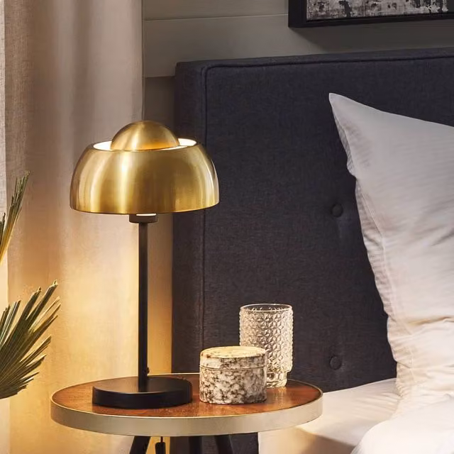 Wyld and Coco Glam Table Lamp with Gold Dome Shade and Black Metal Round Base – 1