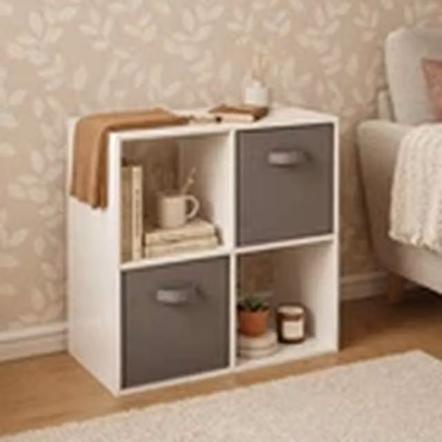 EONLION White 4-Cube Storage Unit with 2 Woven Baskets, W/D/H: 60 x 30 x 60 cm