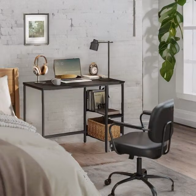 Rafaelo Mobilia Industrial Rustic Computer Desk with 2 Shelves in Black