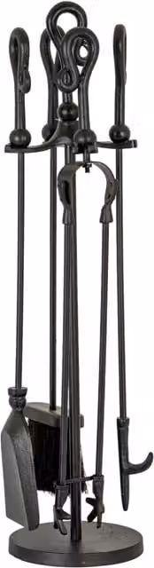 KDMK Black Crook Top Companion Set Elegant Industrial Metal Tabletop Fireplace Accessory