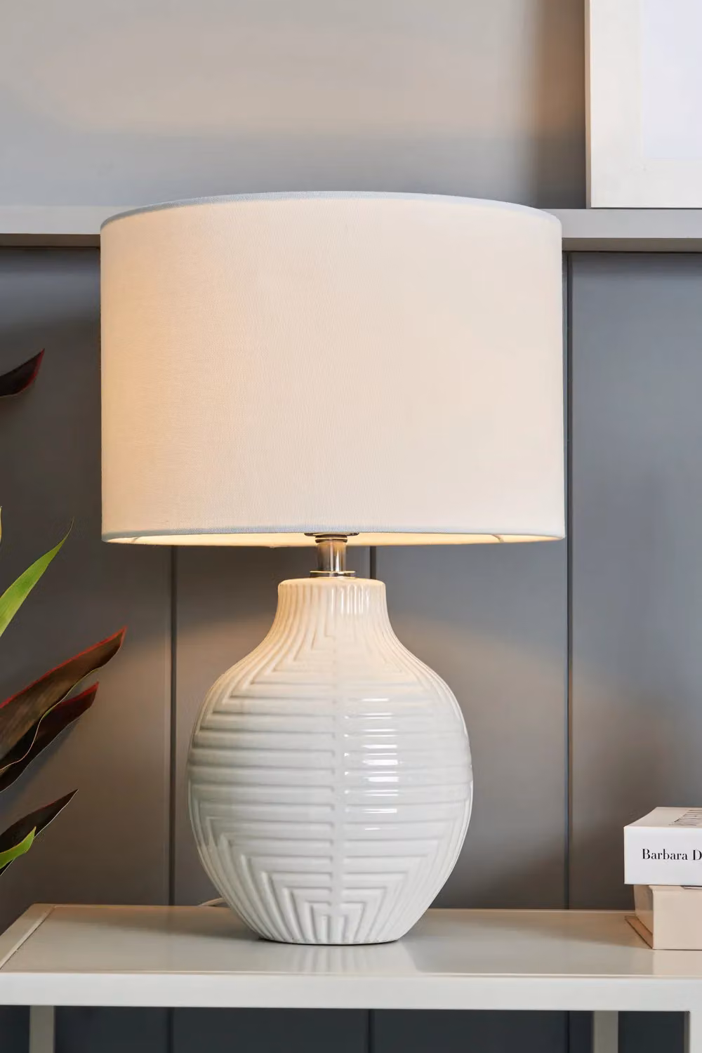 BHS Lighting Gus Ceramic Table Lamp in Beige and White – 2
