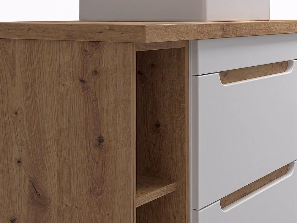 Vente-unique Aruba Single Washbasin Vanity Unit with Open Shelves in Natural Oak and White, W: 80 cm, D: 59 cm, H: 63 cm – 3