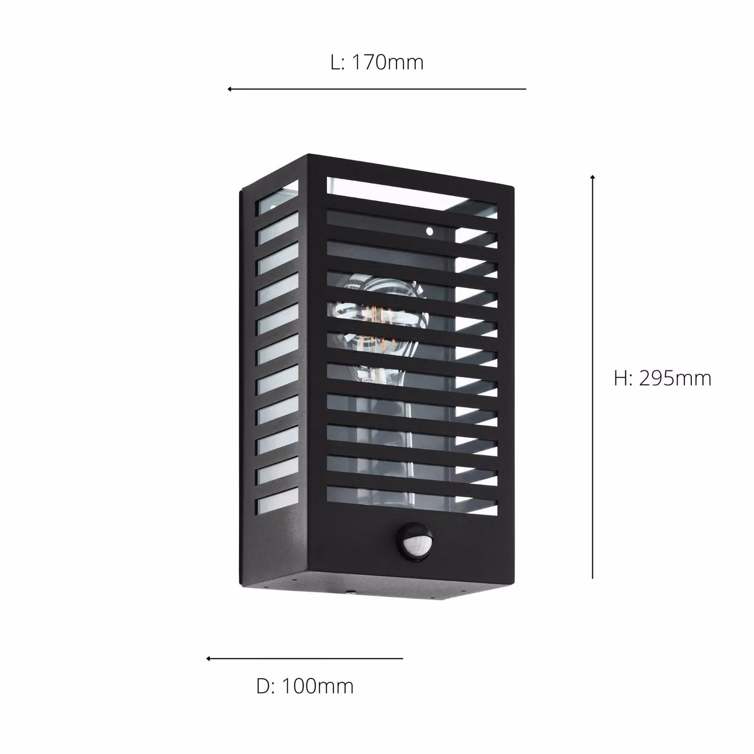 Eglo Alamonte 3 Black Steel Caged IP44 Outdoor Wall Light with Motion Sensor – 3