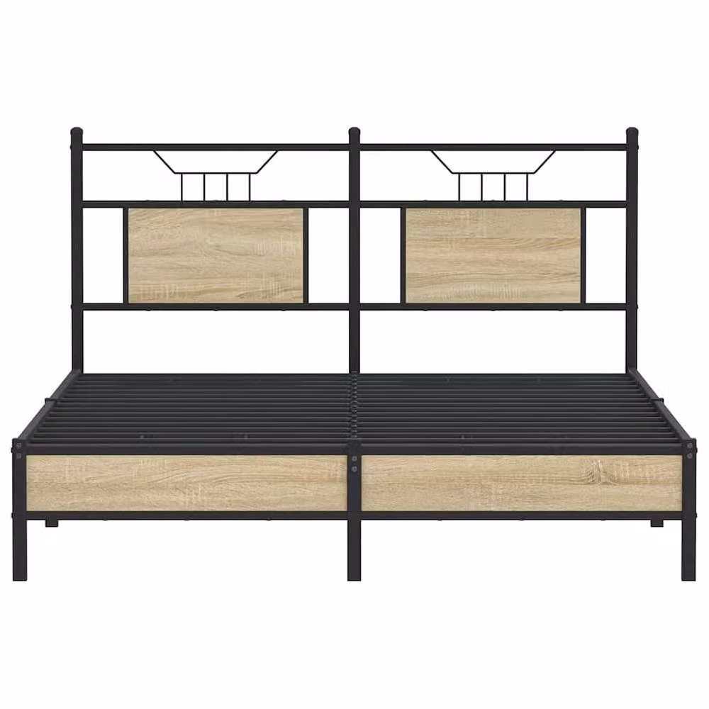 Berkfield Home Decorative Bed Frame in Sonoma Oak and Black with Drawers, W/D/H: 140 x 190 x 91.5 cm – 3