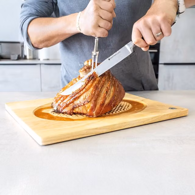 MasterClass Reversible Rectangular Wooden Spiked Carving Board with Groove, Brown