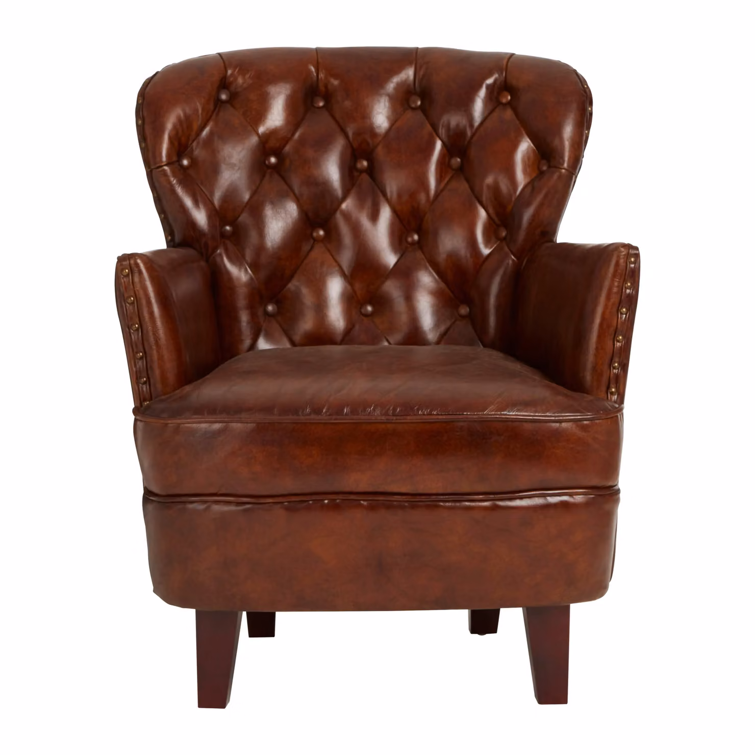 Orsina Mocha Brown Chesterfield Lounge Armchair with Synthetic Leather Upholstery and Walnut Feet – 4