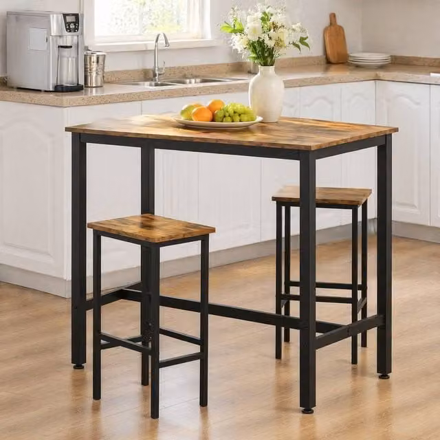 STILVORA Bar Table and Chairs Set with Metal Frame in Brown – 1