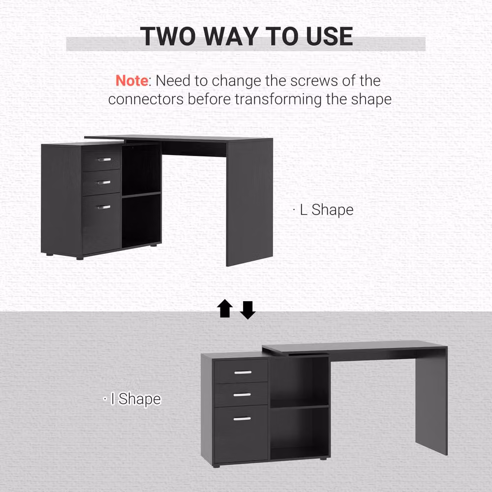 Rolipo Black L-Shaped Corner Computer Desk with Drawers and File Cabinet – 6