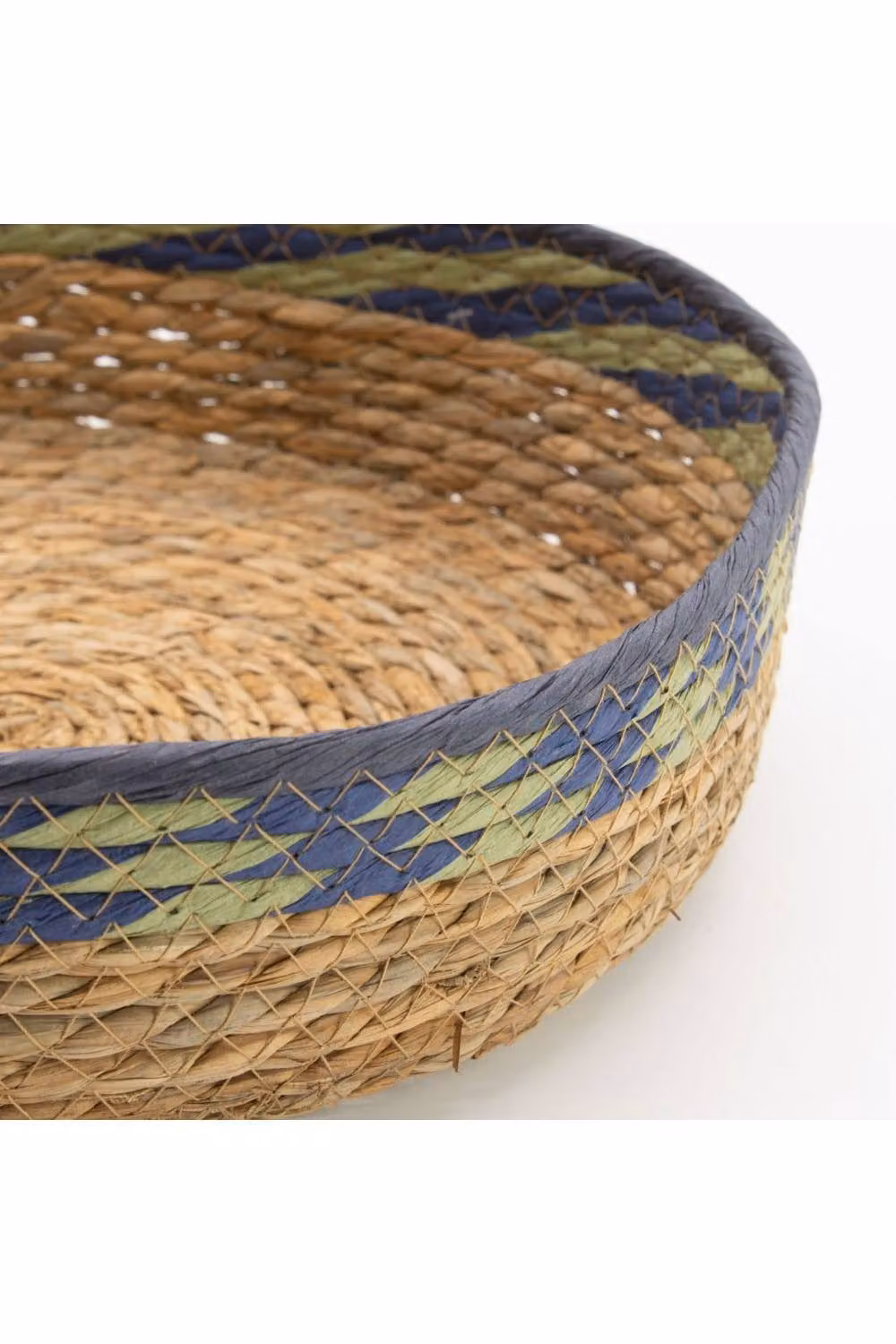 KDMD Set of 3 Open Weave Straw and Seagrass Tray Baskets in Natural Green and Blue – 3