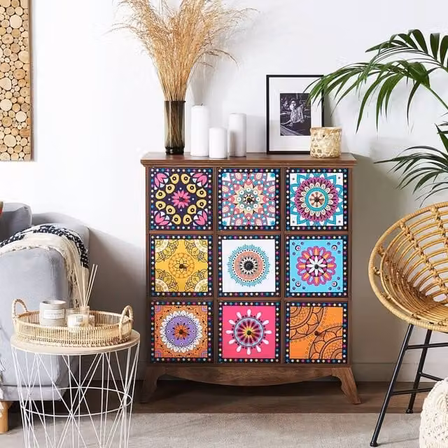 Wyld and Coco Moroccan 9-Drawer Sideboard in Multicolour and Brown