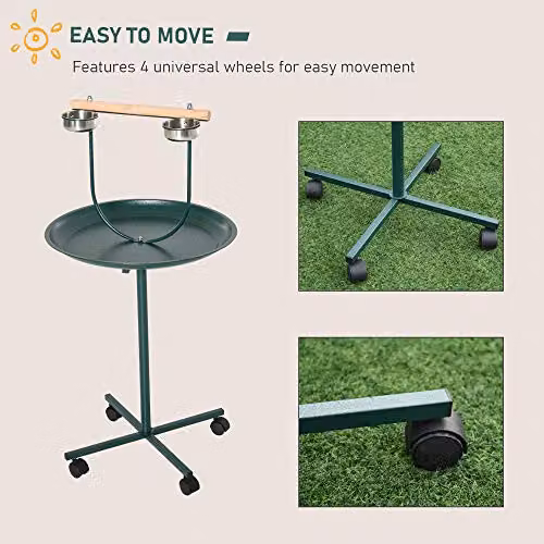 PawHut Bird Perch T-Stand for Small and Medium Birds, Green, H 122 x W 60 x D 60 cm – 5