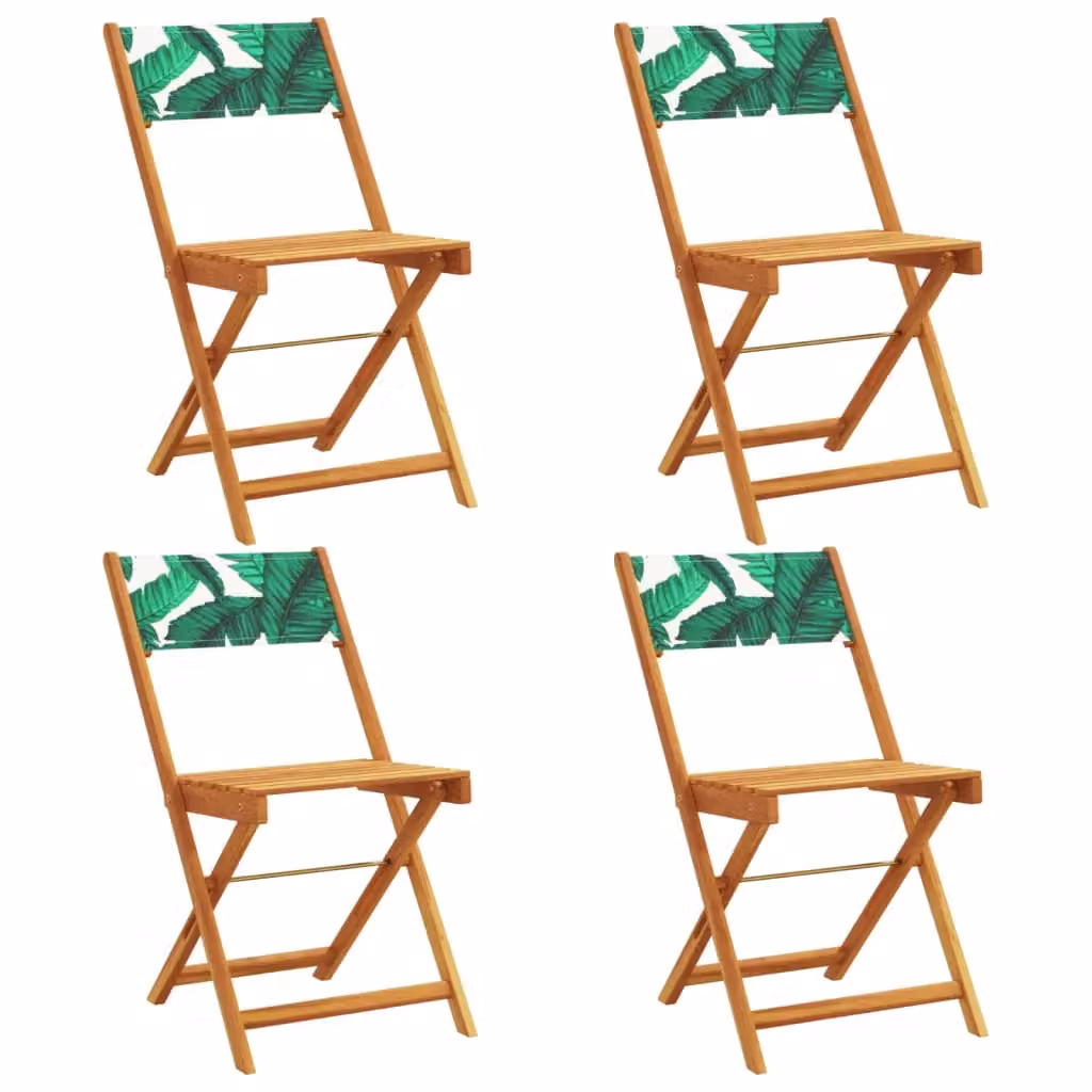 Berkfield Home Set of 4 Folding Garden Chairs in Green Fabric and Lacquered Acacia Wood – 2