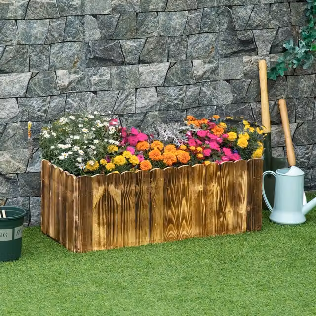 Outsunny Wooden Raised Flower Bed Planter in Brown, W: 80 cm, D: 33 cm, H: 30 cm – 1